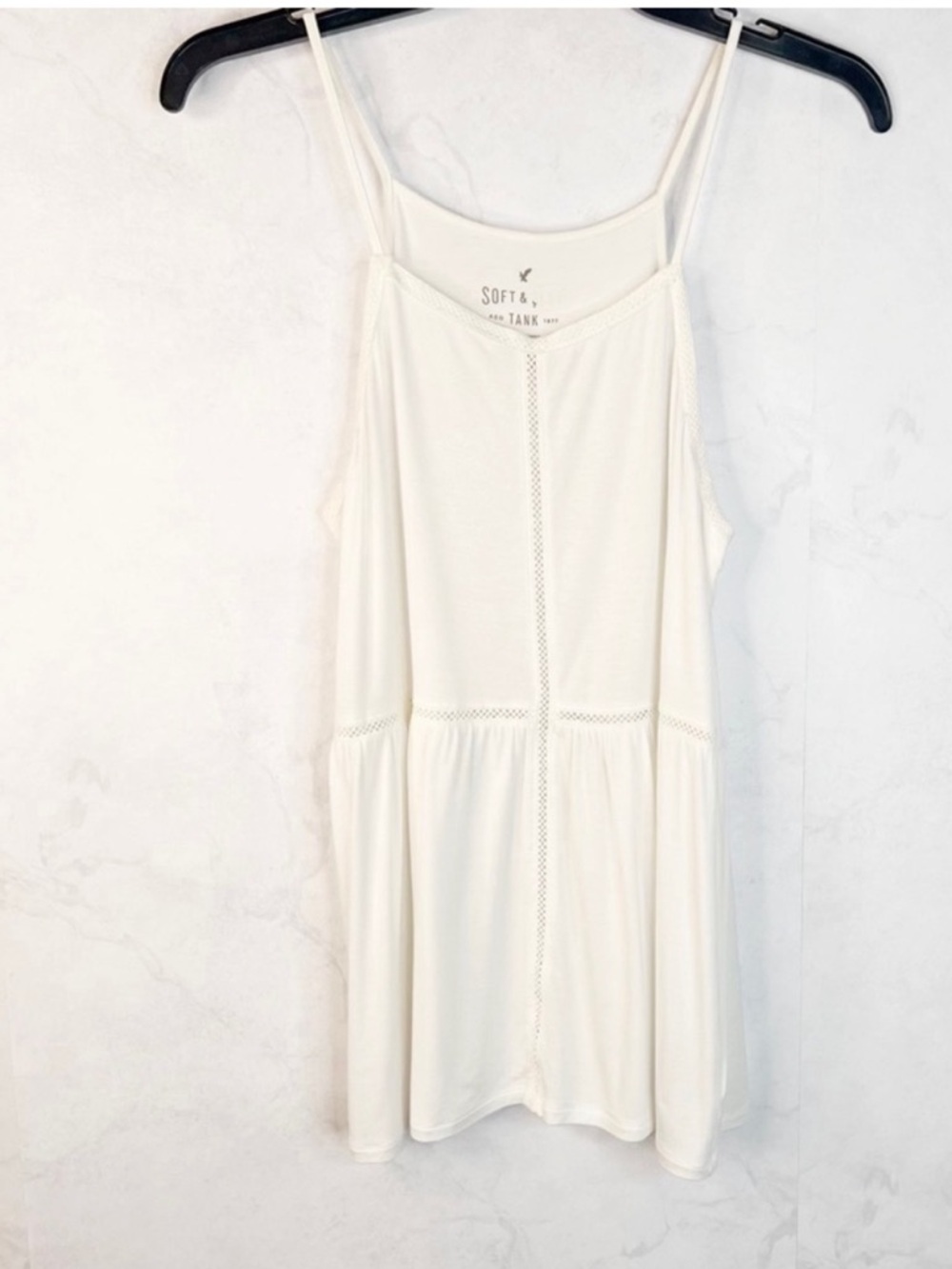 American Eagle Outfitters White Lace Trim Strap Tank